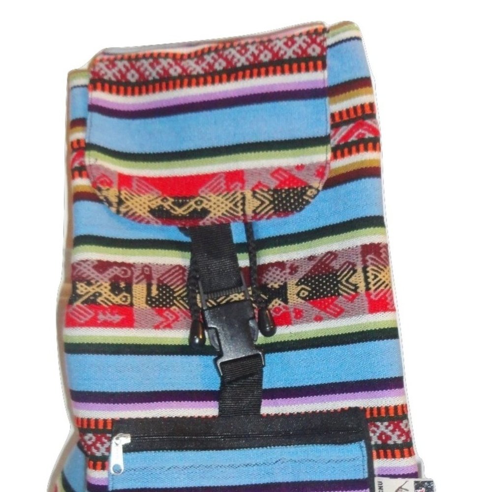 NWOT Peru Outdoor Picnic Colorful Wool Backpack Bag Light Blue